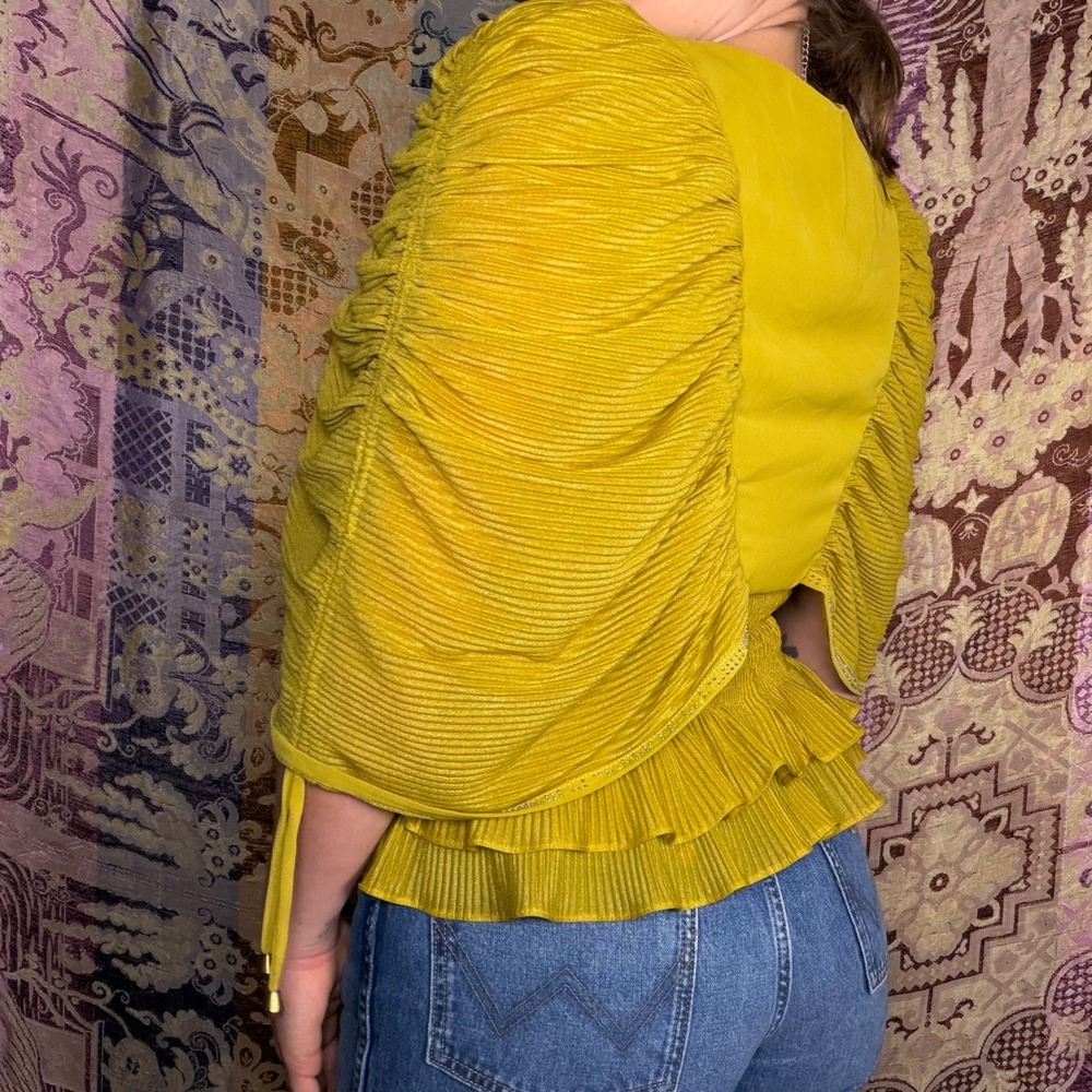 Chartreuse Gold Unique Beaded Whimsy Fairy Bohemian Chic Women's Top Size M - Picture 12 of 16